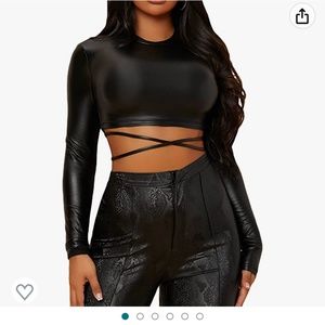 Black Leather Wrap Around Crop Top